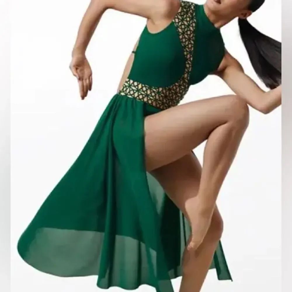 Weissman Elite Dance Costume solo green Laser Cut Dress
D10765 LA-Large adult